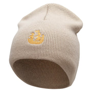 Made in USA Pirate Ship Embroidered 8 Inch Short Beanie - Cream OSFM