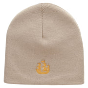 Made in USA Pirate Ship Embroidered 8 Inch Short Beanie - Cream OSFM