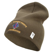 U.S. Marine Corps 1st Marine Division Symbol Embroidered 8 Inch Solid Knit Short Beanie Made in USA - Olive OSFM