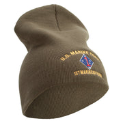 U.S. Marine Corps 1st Marine Division Symbol Embroidered 8 Inch Solid Knit Short Beanie Made in USA - Olive OSFM