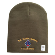 U.S. Marine Corps 1st Marine Division Symbol Embroidered 8 Inch Solid Knit Short Beanie Made in USA - Olive OSFM