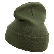 Made in USA Golden US Submarine Veteran Logo 12 Inch Solid Knit Cuff Long Beanie - Olive OSFM