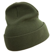 Made in USA Golden US Submarine Veteran Logo 12 Inch Solid Knit Cuff Long Beanie - Olive OSFM