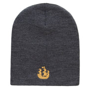 Made in USA Pirate Ship Embroidered 8 Inch Short Beanie - Charcoal OSFM