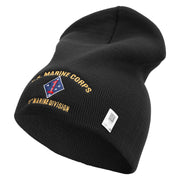 U.S. Marine Corps 1st Marine Division Symbol Embroidered 8 Inch Solid Knit Short Beanie Made in USA - Black OSFM