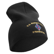 U.S. Marine Corps 1st Marine Division Symbol Embroidered 8 Inch Solid Knit Short Beanie Made in USA - Black OSFM