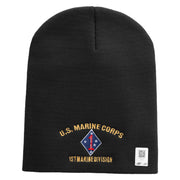 U.S. Marine Corps 1st Marine Division Symbol Embroidered 8 Inch Solid Knit Short Beanie Made in USA - Black OSFM