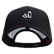 Cute Rest Icon Embroidered Solid Cotton Twill Low Profile Nylon Mesh Back Cap - Black OSFM