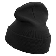 Made in USA Golden US Submarine Veteran Logo 12 Inch Solid Knit Cuff Long Beanie - Black OSFM