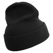 Made in USA Golden US Submarine Veteran Logo 12 Inch Solid Knit Cuff Long Beanie - Black OSFM