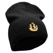 Made in USA Pirate Ship Embroidered 8 Inch Short Beanie - Black OSFM