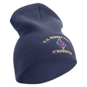 U.S. Marine Corps 1st Marine Division Symbol Embroidered 8 Inch Solid Knit Short Beanie Made in USA - Navy OSFM