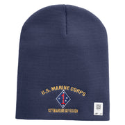 U.S. Marine Corps 1st Marine Division Symbol Embroidered 8 Inch Solid Knit Short Beanie Made in USA - Navy OSFM