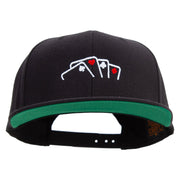 Casino Poker Card Embroidered Wool Blend Prostyle Snapback - Black OSFM