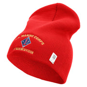 U.S. Marine Corps 1st Marine Division Symbol Embroidered 8 Inch Solid Knit Short Beanie Made in USA - Red OSFM
