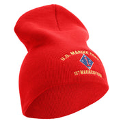 U.S. Marine Corps 1st Marine Division Symbol Embroidered 8 Inch Solid Knit Short Beanie Made in USA - Red OSFM
