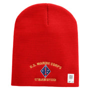 U.S. Marine Corps 1st Marine Division Symbol Embroidered 8 Inch Solid Knit Short Beanie Made in USA - Red OSFM