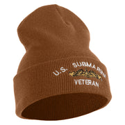 Golden Dolphin US Submarine Veteran Logo Embroidered 12 inch Cuffed Knit YP Long Beanie - Caramel OSFM