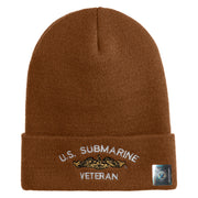 Golden Dolphin US Submarine Veteran Logo Embroidered 12 inch Cuffed Knit YP Long Beanie - Caramel OSFM