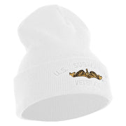 Golden Dolphin US Submarine Veteran Logo Embroidered 12 inch Cuffed Knit YP Long Beanie - White OSFM