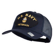 Navy USN Veteran Patched Solid Cotton Twill Mesh Cap - Navy OSFM