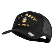 Navy USN Veteran Patched Solid Cotton Twill Mesh Cap - Black OSFM