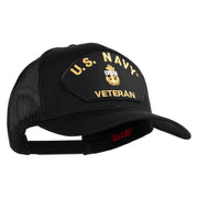 Navy USN Veteran Patched Solid Cotton Twill Mesh Cap - Black OSFM