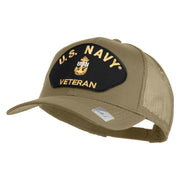 Navy USN Veteran Patched Solid Cotton Twill Mesh Cap - Khaki OSFM