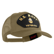 Navy USN Veteran Patched Solid Cotton Twill Mesh Cap - Khaki OSFM