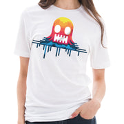 Colorful Pixel Ghost Embroidered Ring Spun Combed Cotton Short Sleeve Deluxe Jersey T-Shirt - White XS