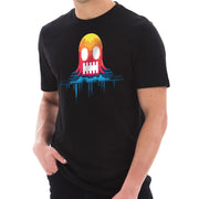 Colorful Pixel Ghost Embroidered Ring Spun Combed Cotton Short Sleeve Deluxe Jersey T-Shirt - Black XS