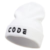 Code Embroidered 12 Inch Long Knitted Beanie - White OSFM