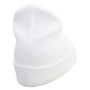 Code Embroidered 12 Inch Long Knitted Beanie - White OSFM