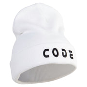 Code Embroidered 12 Inch Long Knitted Beanie - White OSFM