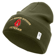 2nd Marine Division Veteran Logo Embroidered 12 Inch Solid Knit Cuff Long Beanie Made in USA - Olive OSFM