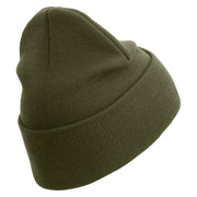 2nd Marine Division Veteran Logo Embroidered 12 Inch Solid Knit Cuff Long Beanie Made in USA - Olive OSFM