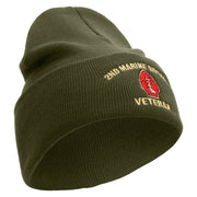 2nd Marine Division Veteran Logo Embroidered 12 Inch Solid Knit Cuff Long Beanie Made in USA - Olive OSFM