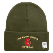 2nd Marine Division Veteran Logo Embroidered 12 Inch Solid Knit Cuff Long Beanie Made in USA - Olive OSFM