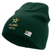 Licensed Star US Army Retired Military Embroidered 8 Inch Knitted Short Beanie - Dk-Green OSFM