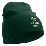 Licensed Star US Army Retired Military Embroidered 8 Inch Knitted Short Beanie - Dk-Green OSFM