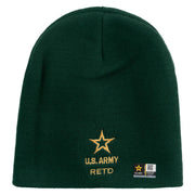Licensed Star US Army Retired Military Embroidered 8 Inch Knitted Short Beanie - Dk-Green OSFM