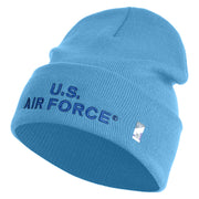 US Air Force Navy Letter Logo Embroidered 12 Inch Solid Knit Cuff Long Beanie Made in USA - Carolina-Blue OSFM