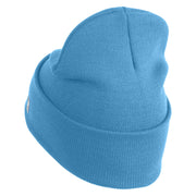 US Air Force Navy Letter Logo Embroidered 12 Inch Solid Knit Cuff Long Beanie Made in USA - Carolina-Blue OSFM