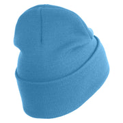 US Air Force Navy Letter Logo Embroidered 12 Inch Solid Knit Cuff Long Beanie Made in USA - Carolina-Blue OSFM
