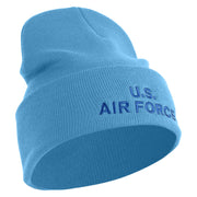 US Air Force Navy Letter Logo Embroidered 12 Inch Solid Knit Cuff Long Beanie Made in USA - Carolina-Blue OSFM
