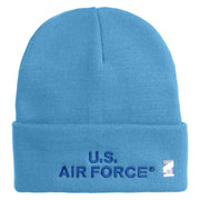 US Air Force Navy Letter Logo Embroidered 12 Inch Solid Knit Cuff Long Beanie Made in USA - Carolina-Blue OSFM