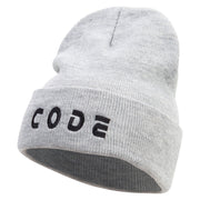 Code Embroidered 12 Inch Long Knitted Beanie - Heather-Grey OSFM