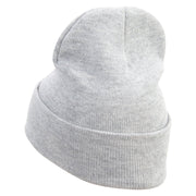 Code Embroidered 12 Inch Long Knitted Beanie - Heather-Grey OSFM