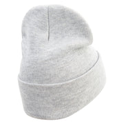 Code Embroidered 12 Inch Long Knitted Beanie - Heather-Grey OSFM