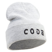 Code Embroidered 12 Inch Long Knitted Beanie - Heather-Grey OSFM